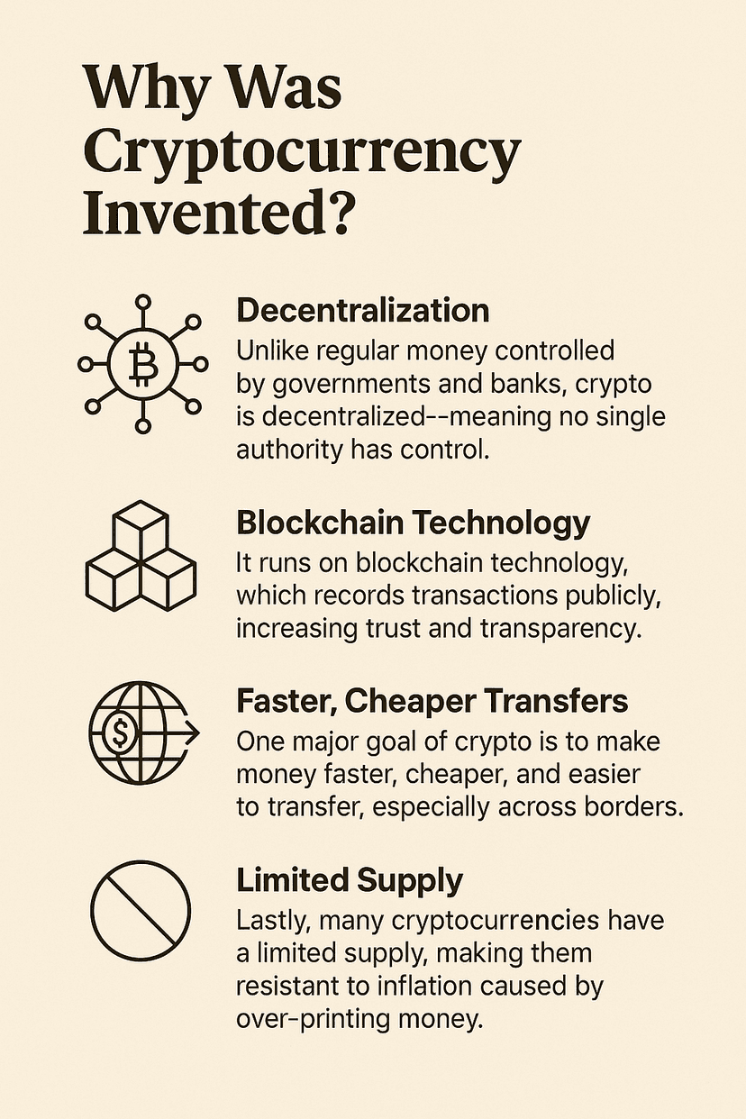 Why Was Cryptocurrency Invented?Cryptocurrency was created to solve key problems…