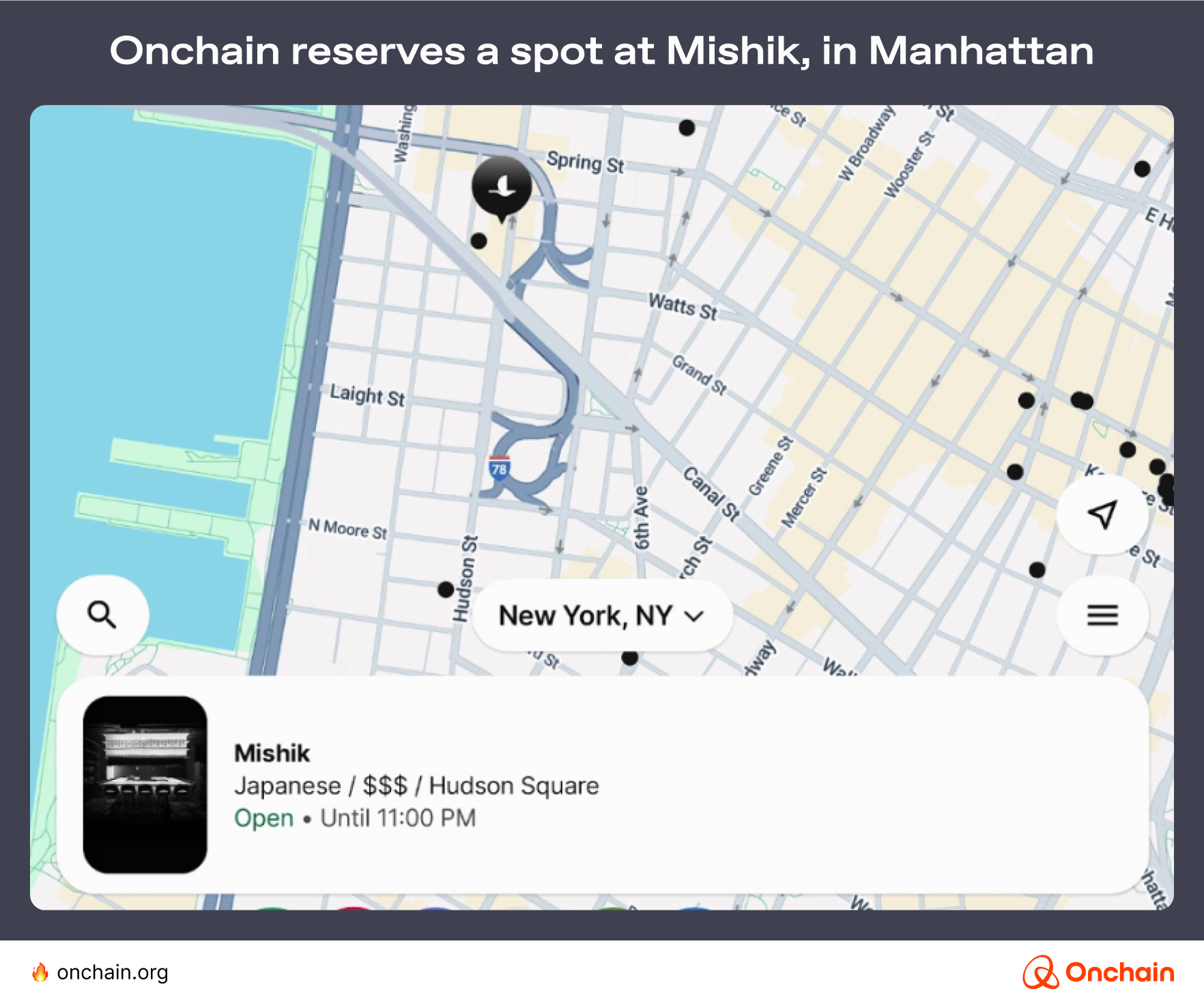 Screenshot Onchain reserves a spot at Mishik, in Manhattan