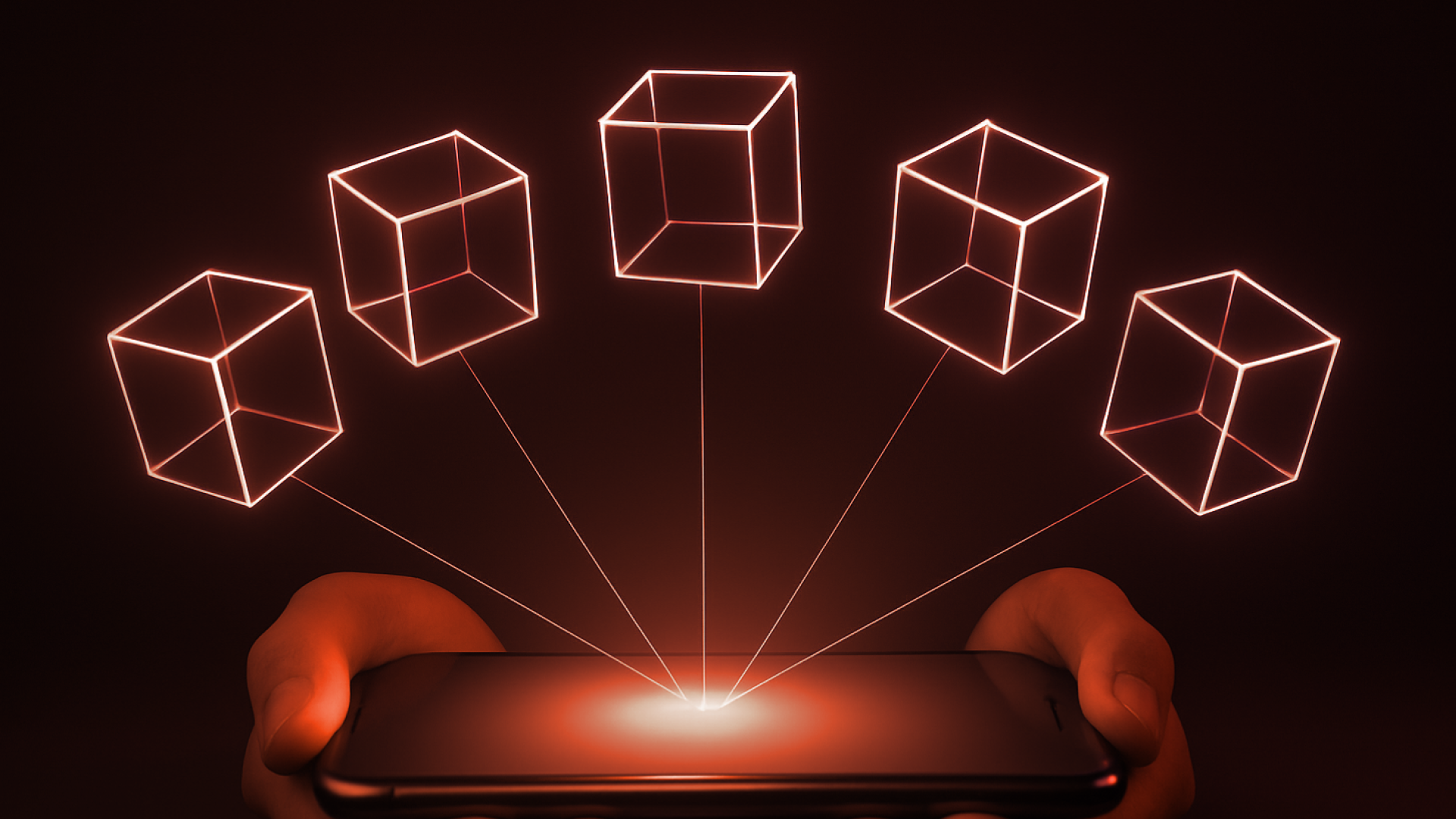 Image depicting a smartphone with blocks floating above it