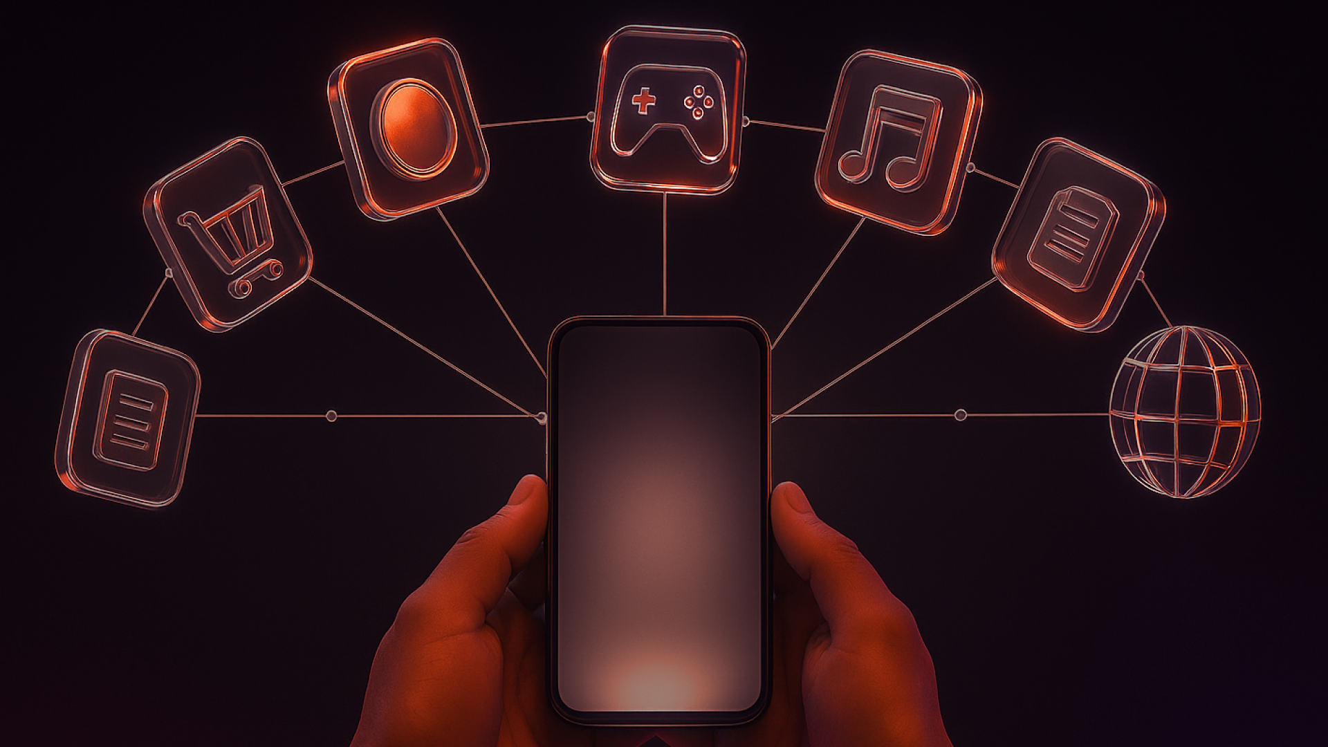 Image depicting a smartphone connected to various dApp icons