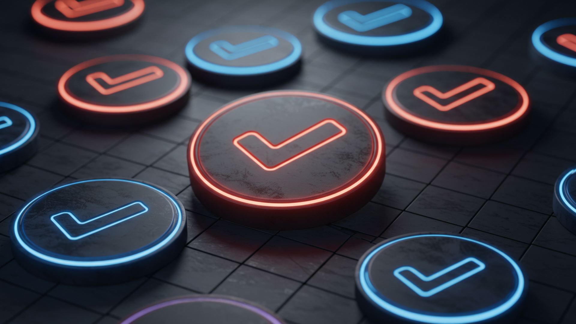 Image of the futuristic verification ticks on an electric blue background.