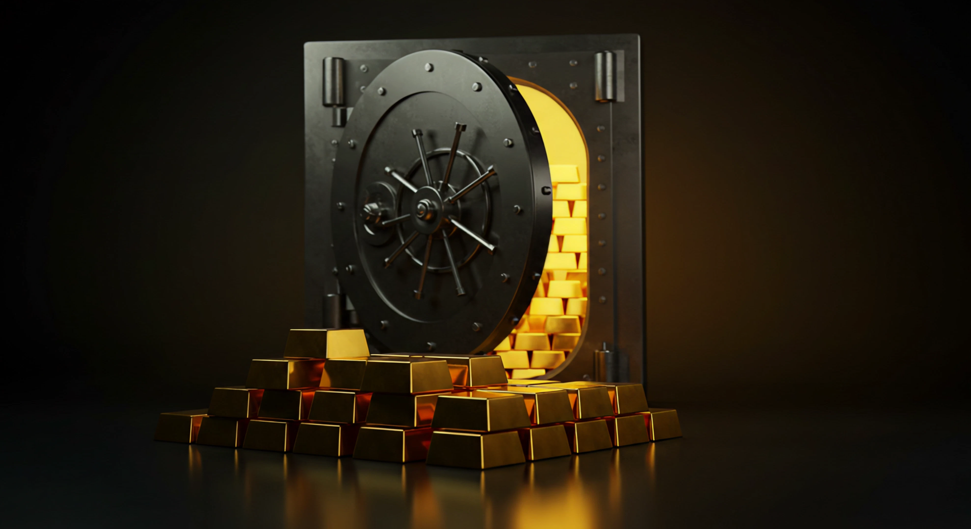 Image depicting gold bars in front of a vault