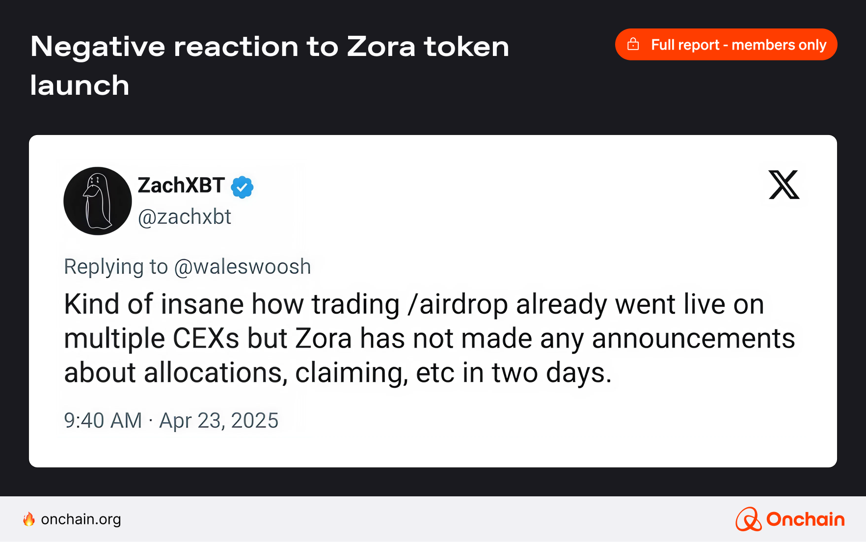 Negative reaction to Zora token launch