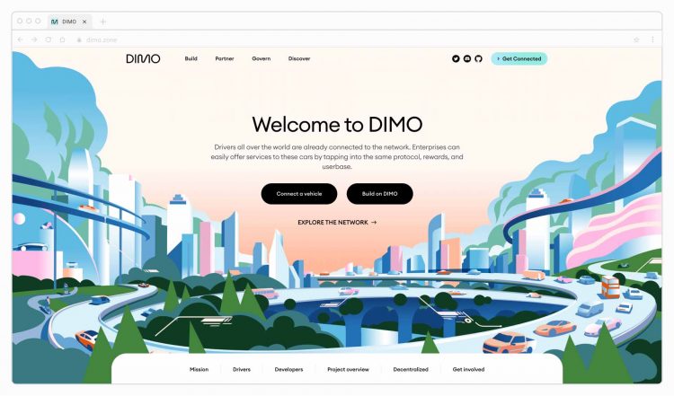 Screenshot of the DIMO homepage