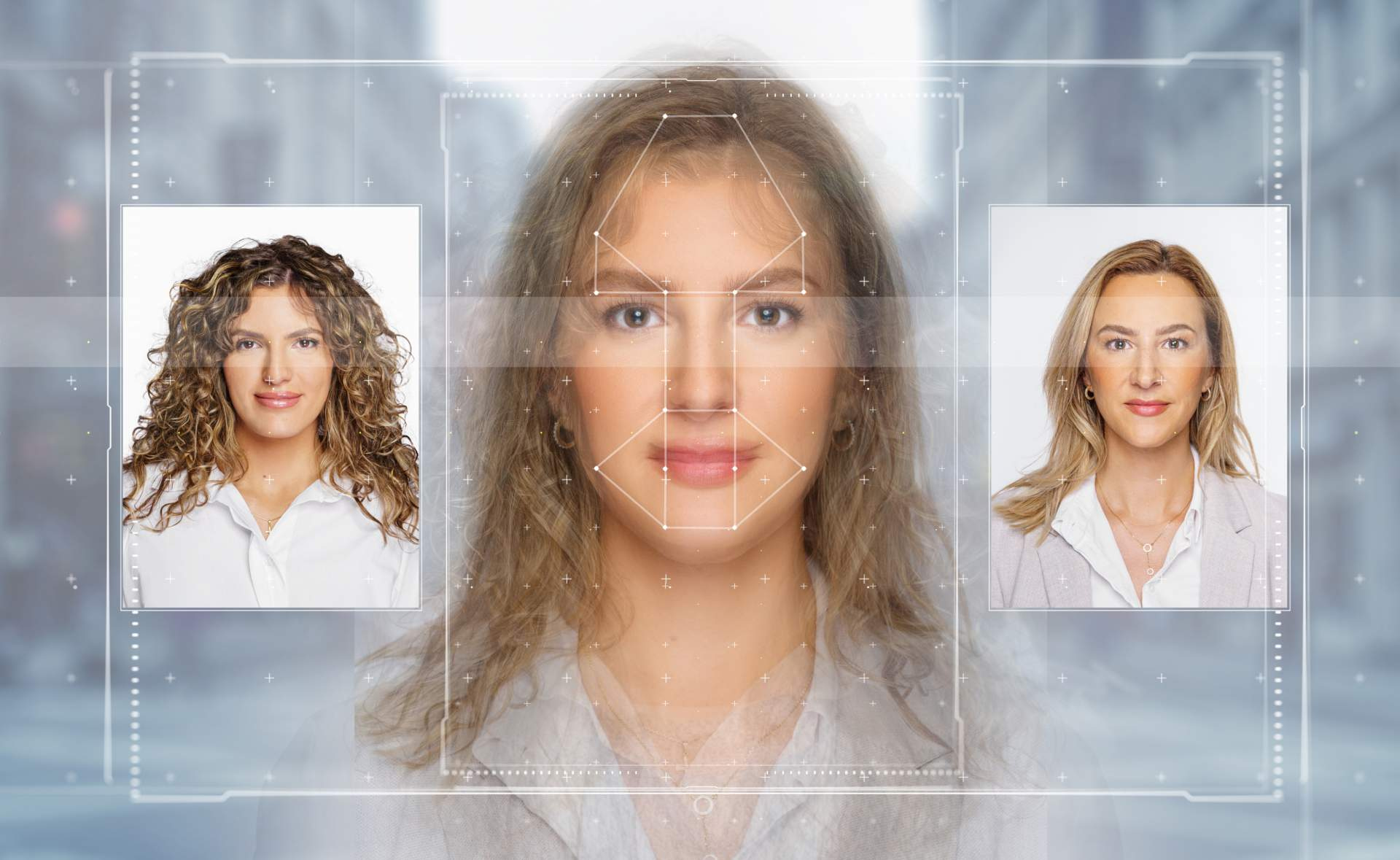 Illustration of AI face recognition and altering