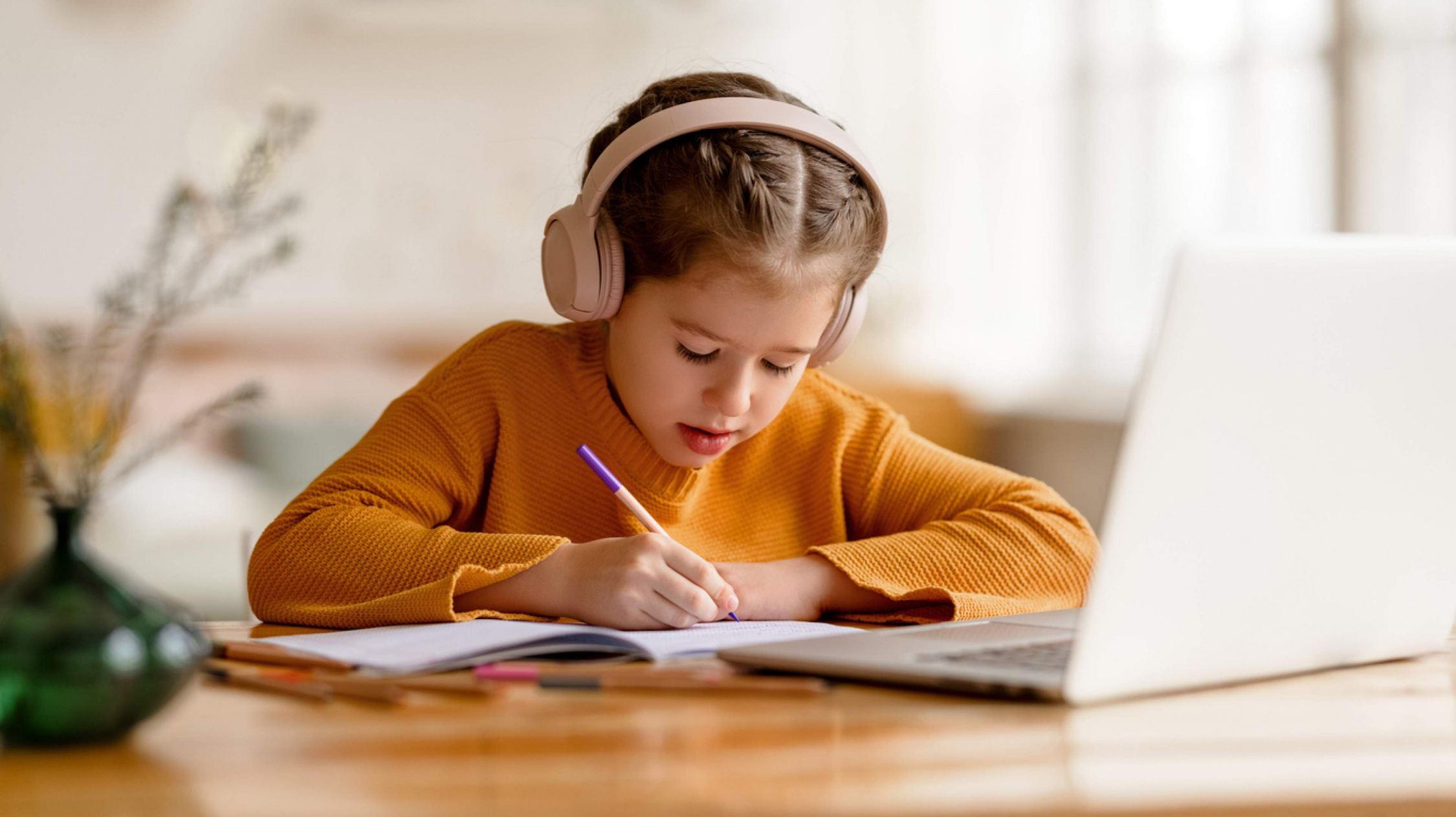 Image of a child studying at the laptop