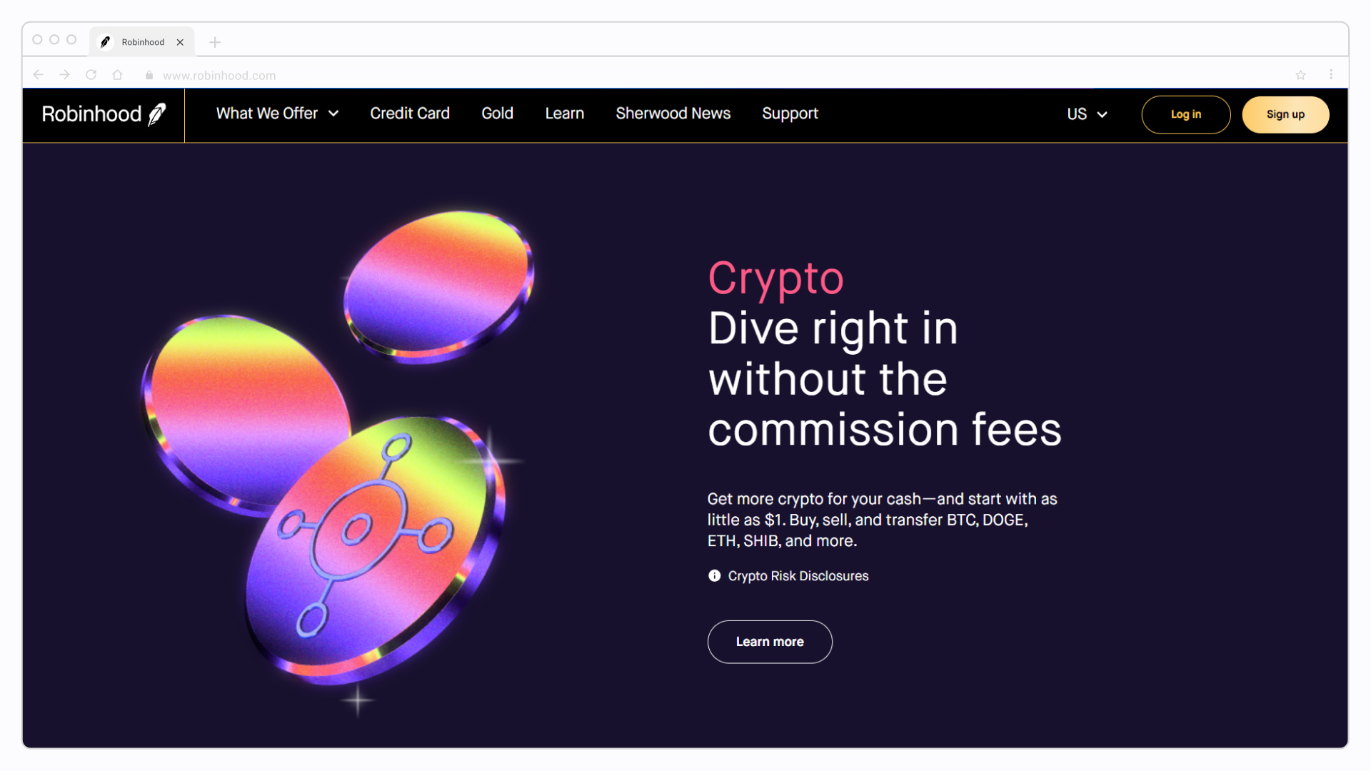 Screenshot Robinhood website