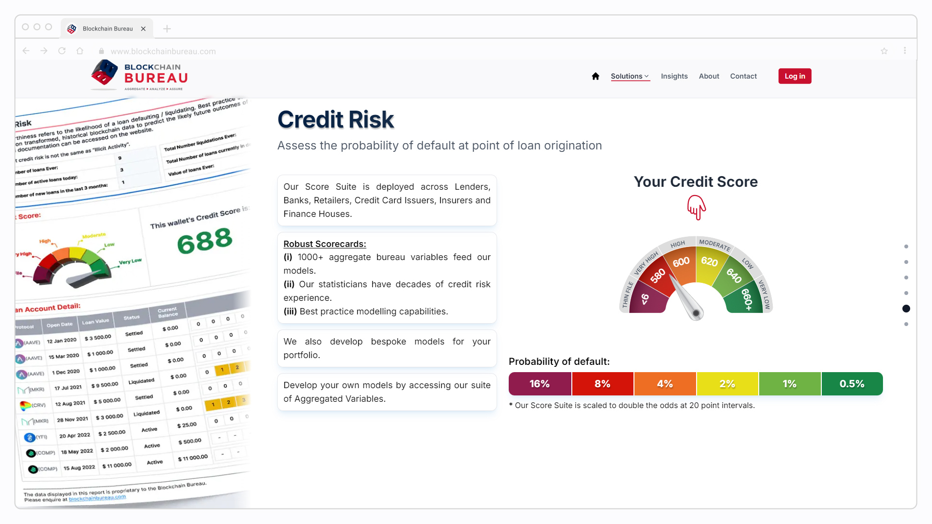 Credit risk page screenshot Blockchain Bureau