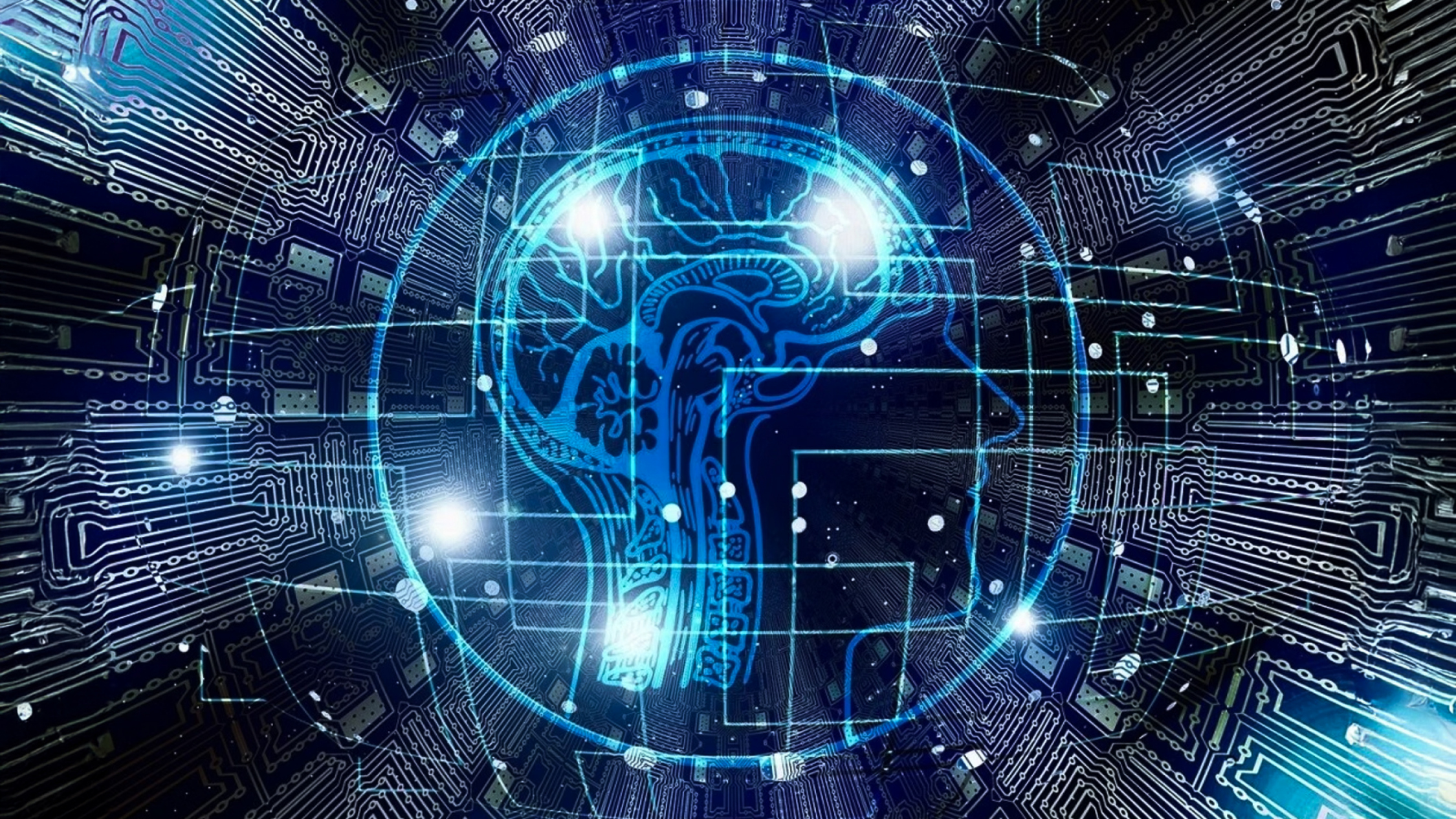 high-tech image of a human brain overlaid on computer circuit boards