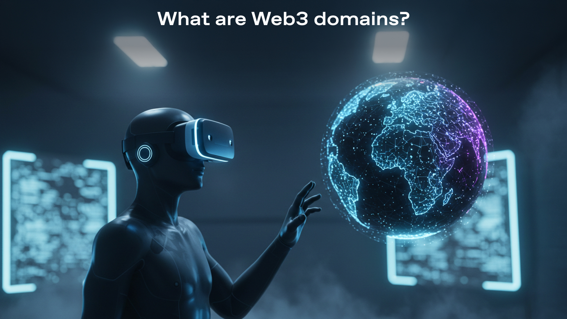 Image depicting an animated figure with text stating what are web3 domain names