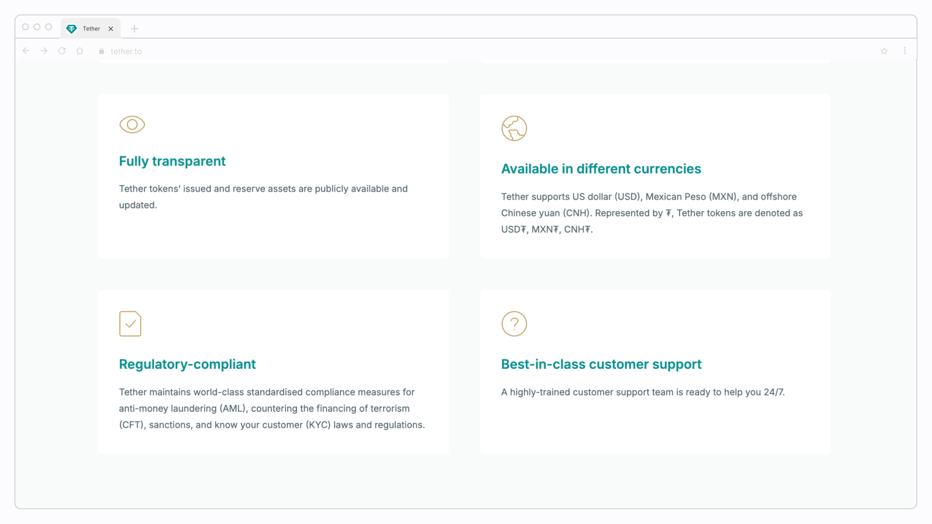 Tether has stablecoins for USD, MXN, CNH, and gold.